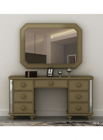 Ximena Dresser With Mirror And Stool Beige/Dark Silver