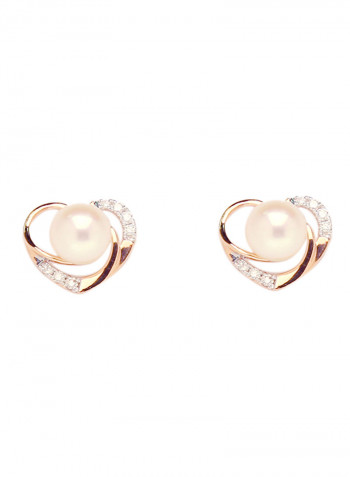 18K Gold Pearl Earring Set With Diamond