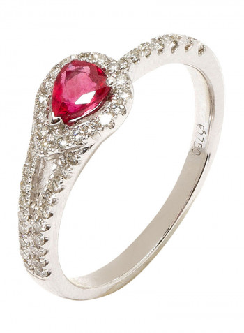 18K White Gold  Diamond & Ruby Studded Ring