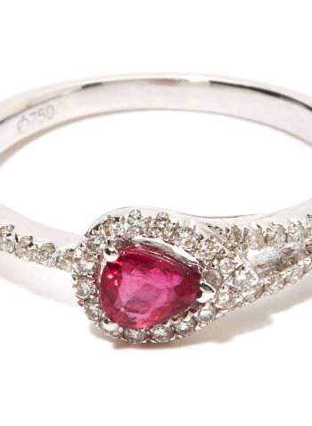 18K White Gold  Diamond & Ruby Studded Ring
