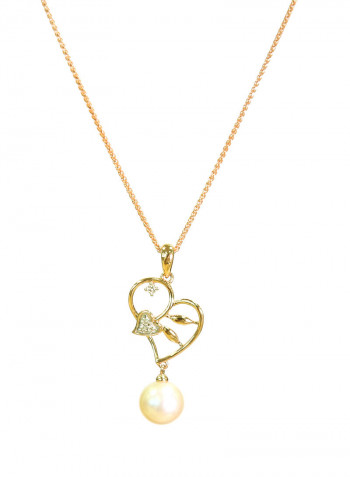 18K Gold Pearl Pendant With Diamond Necklace