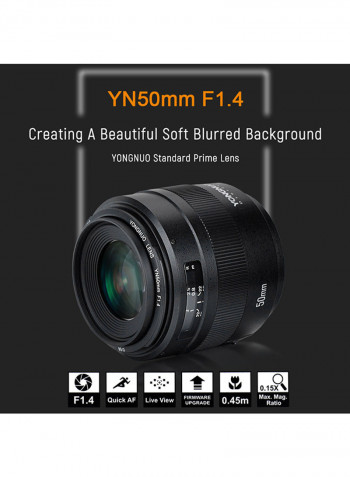 YN50mm F1.4 Standard Prime Lens For Canon Black