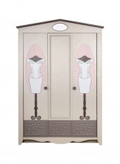 Houses 3-Door Wardrobe Beige/Grey 140x65x210centimeter