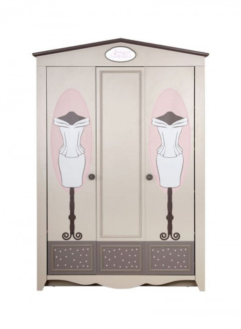 Houses 3-Door Wardrobe Beige/Grey 140x65x210centimeter