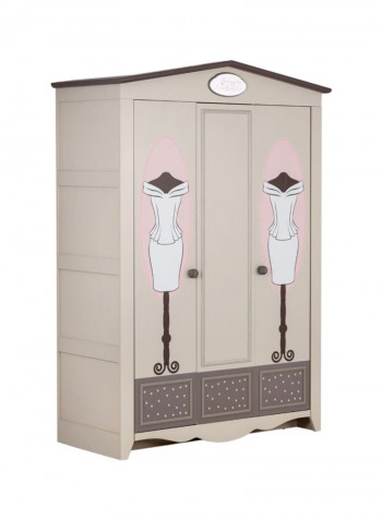 Houses 3-Door Wardrobe Beige/Grey 140x65x210centimeter