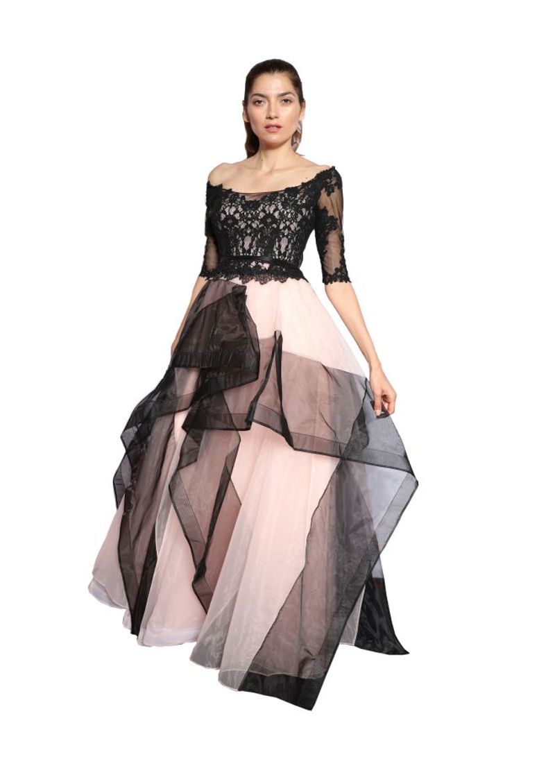 Lace Detail Maxi Dress Black/Pink
