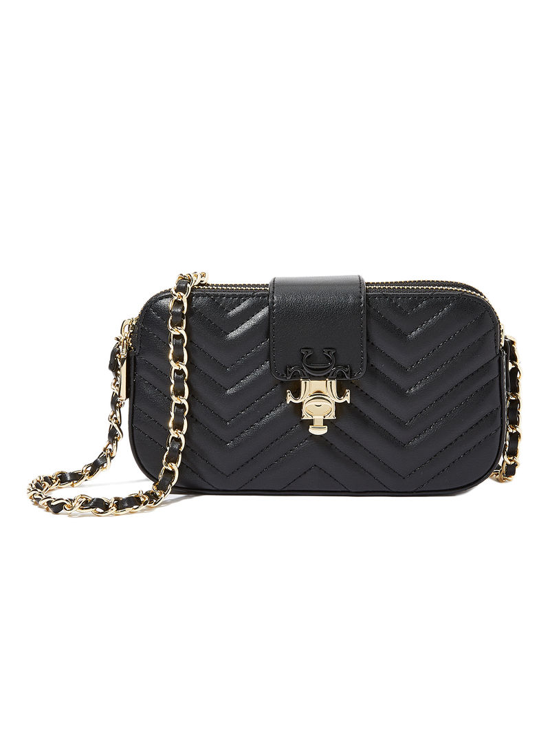 Leather Satchel Bag With Metal Chain Black