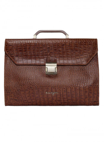 Croco Leather Business Briefcase Brown