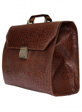 Croco Leather Business Briefcase Brown