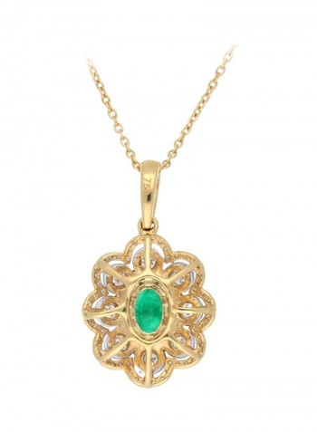 18 Karat Gold 0.27Ct Diamond And Emerald Stone Studded Flower Designed Pendant Yellow