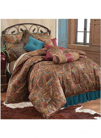 4-Piece San Angelo Western Comforter Set Cotton Brown/Red/Blue Super King