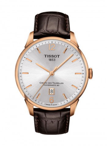 Men's Leather Analog Wrist Watch T099.407.36.037.00
