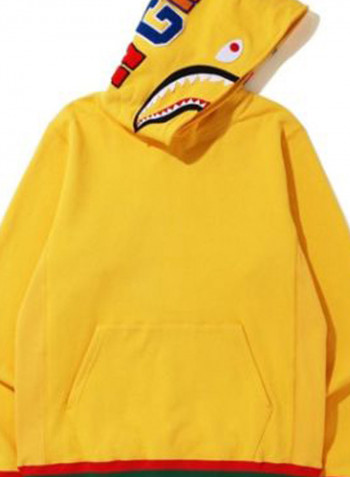 Shark Line Rib Pullover Hoodie Yellow