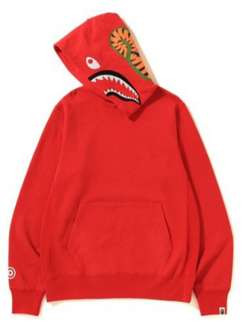 Shark Line Rib Pullover Hoodie Red