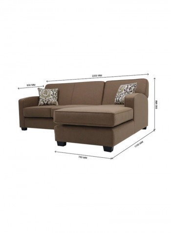 L Shape Two Seater Sectional Sofa With Right Side Chaise Lounge Brown