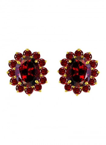18 Karat Gold Genuine Garnet Studded Earrings