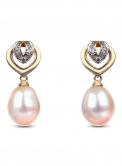 18 Karat Gold Heart Freshwater Pearl Teardrop Earrings