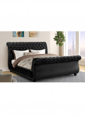 Curve Rolled Top-Tufted Queen Bed With Spring Mattress Set Multicolour 200x200x150cm