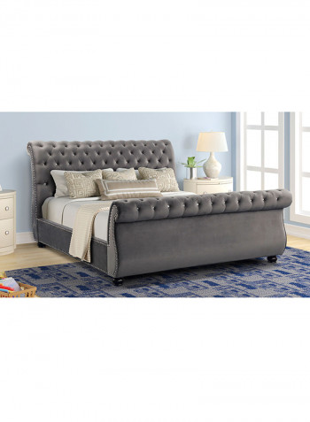 Rolled Top-Tufted Queen Bed Frame With Spring Mattress Multicolour 200x200x150cm