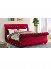 Rolled Top-Tufted Super King Bed Frame Without Mattress Red 200x200x150cm