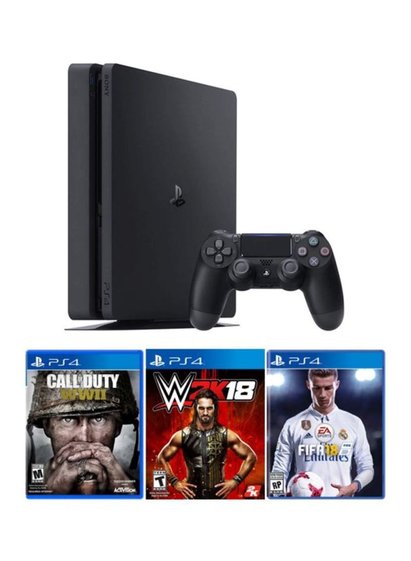 PlayStation 4 Slim 500GB Console With 3 Games ( Call Of Duty WWII, W2K18, FIFA 18)