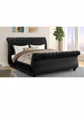 Rolled Top-Tufted Super King Bed Frame Without Mattress Black 200x200x150cm