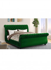 Rolled Top-Tufted Super King Bed Frame Without Mattress Green 200x200x150cm
