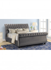 Rolled Top-Tufted Super King Bed Frame Without Mattress Grey 200x200x150cm