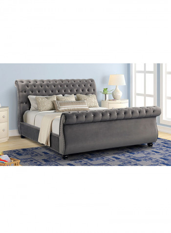 Rolled Top-Tufted Super King Bed Frame Without Mattress Grey 200x200x150cm