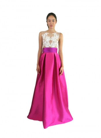 Embroidered Detail Maxi Dress Pink/White