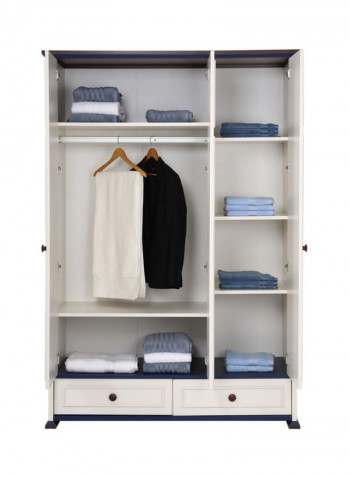 Marine 3-Door Wardrobe White/Black 140x210x63centimeter