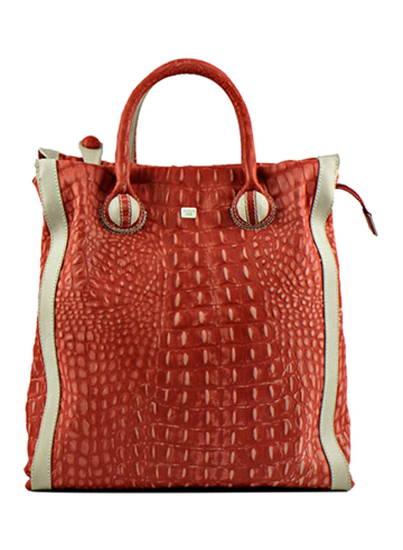 Celeste Leather Tote Bag Coral Red