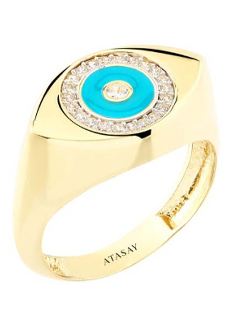 18K White Sapphire and Enamel Yellow Gold Evil Eye Ring