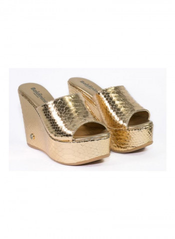 Slip-on High Heeled Wedge Sandals Gold