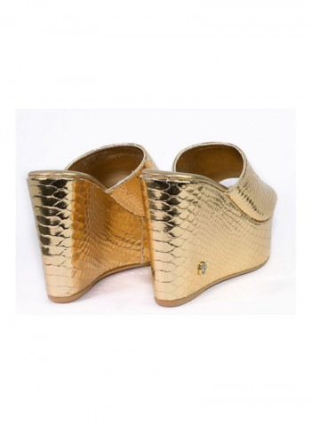 Slip-on High Heeled Wedge Sandals Gold