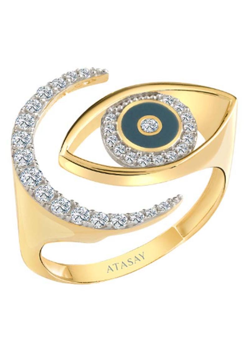 18K White Sapphire and Enamel Evil Eye Ring