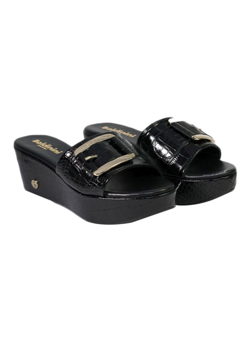Slip-on Low Heeled Wedge Sandals Black