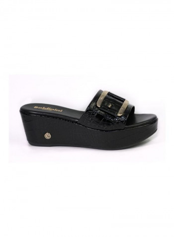 Slip-on Low Heeled Wedge Sandals Black