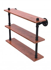 Pipeline Collection Ironwood Triple Wood Shelf Matte Black 22inch