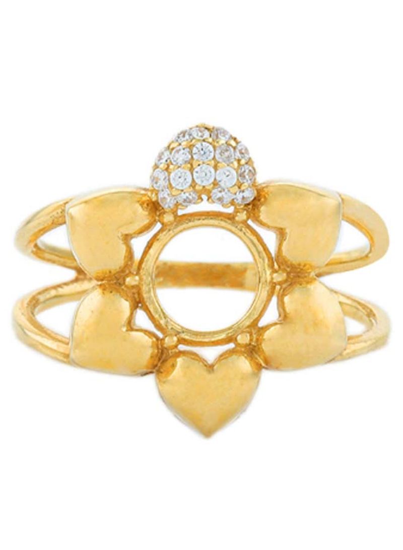 18K White Sapphire Yellow Gold Sun Flower Ring
