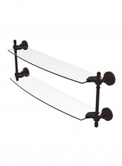 Retro Wave Collection Two Tiered Glass Shelf Clear/Black 24inch