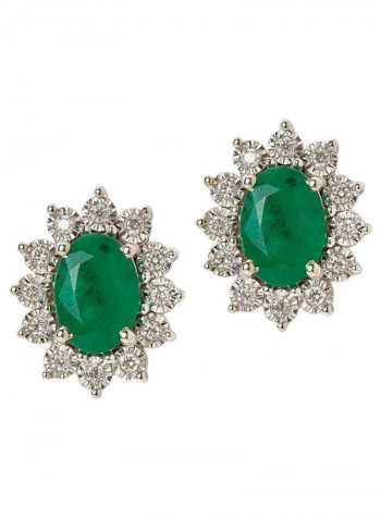 18K Gold Diamond & Emerald Studded Earrings