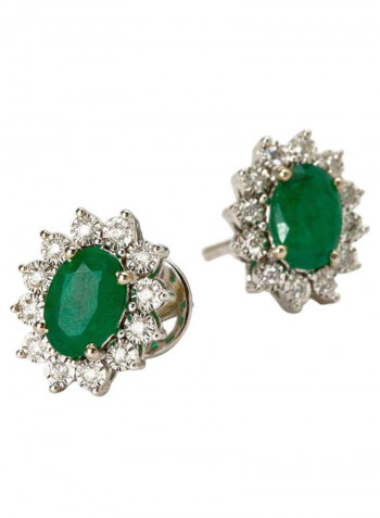 18K Gold Diamond & Emerald Studded Earrings