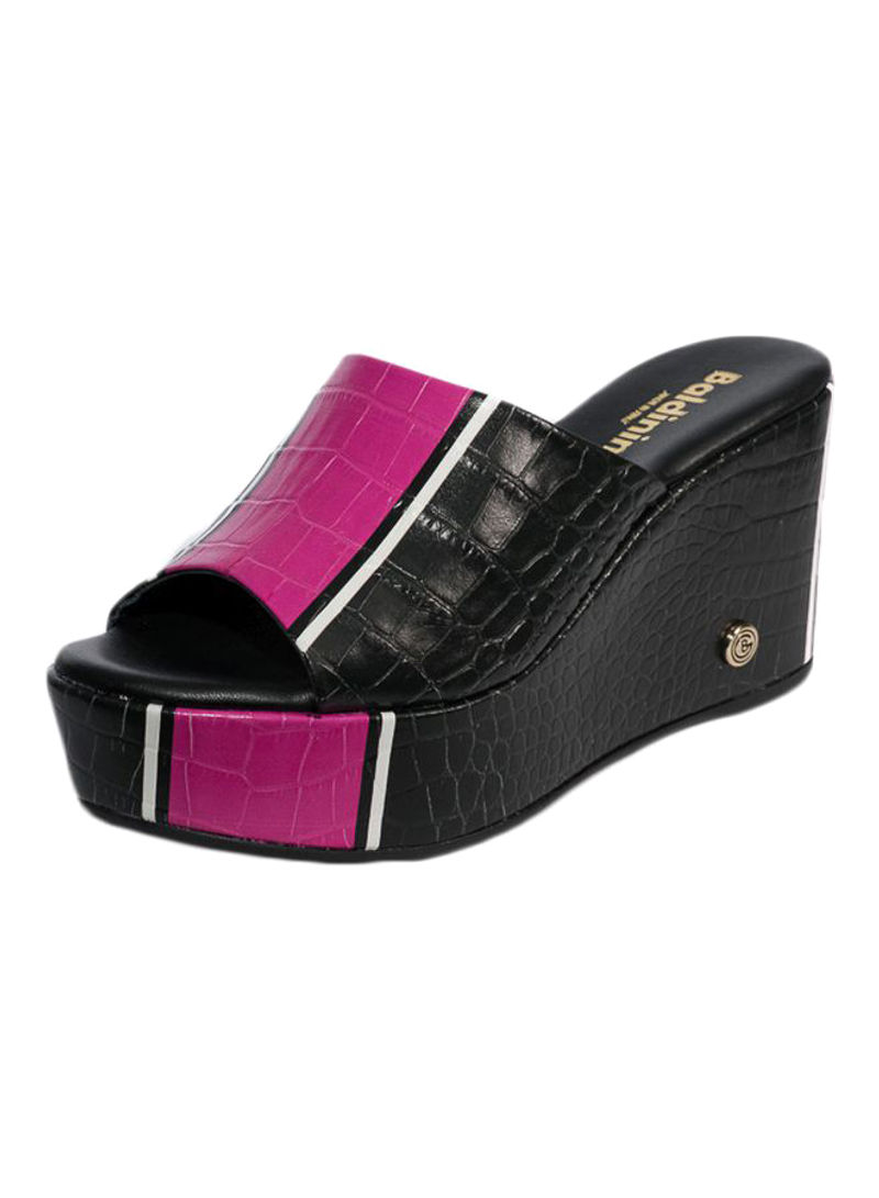 Leather Slip-on Wedge Sandals Black/Pink