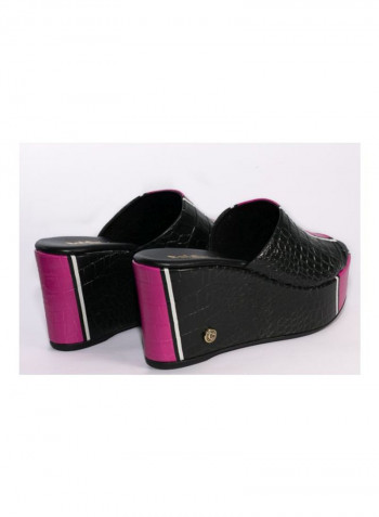 Leather Slip-on Wedge Sandals Black/Pink