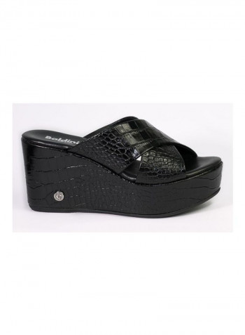 Leather Slip-on Wedge Sandals Black