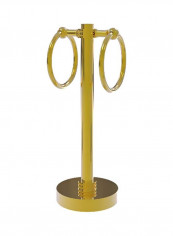 2-Ring Vanity Top Dotted Accent Towel Holder Polished Brass 5x12x5inch