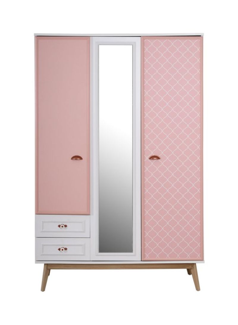 Diana 2-Door Wardrobe With Mirror Pink/White 135x200x65cm