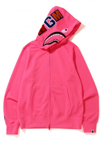 Neon Shark Full Zip Hoodie Pink