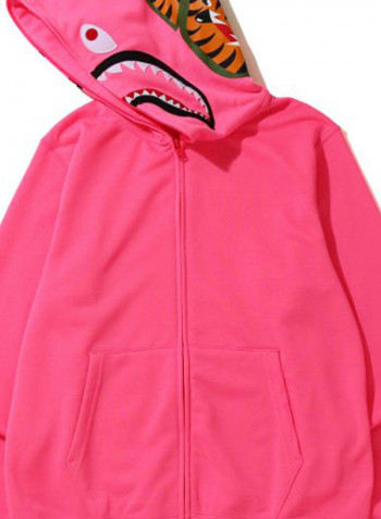 Neon Shark Full Zip Hoodie Pink